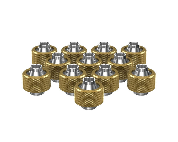 PrimoChill SecureFit SX - Premium Compression Fitting For 3/8in ID x 5/8in OD Flexible Tubing 12 Pack (F-SFSX58-12) - Available in 20+ Colors, Custom Watercooling Loop Ready - PrimoChill - KEEPING IT COOL Candy Gold