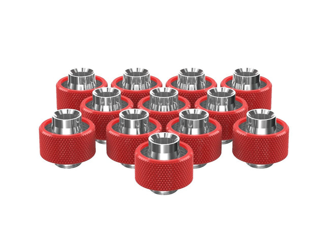 PrimoChill SecureFit SX - Premium Compression Fittings 12 Pack - For 1/2in ID x 3/4in OD Flexible Tubing (F-SFSX34-12) - Available in 20+ Colors, Custom Watercooling Loop Ready - Razor Red