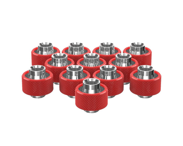 PrimoChill SecureFit SX - Premium Compression Fittings 12 Pack - For 1/2in ID x 3/4in OD Flexible Tubing (F-SFSX34-12) - Available in 20+ Colors, Custom Watercooling Loop Ready - Razor Red