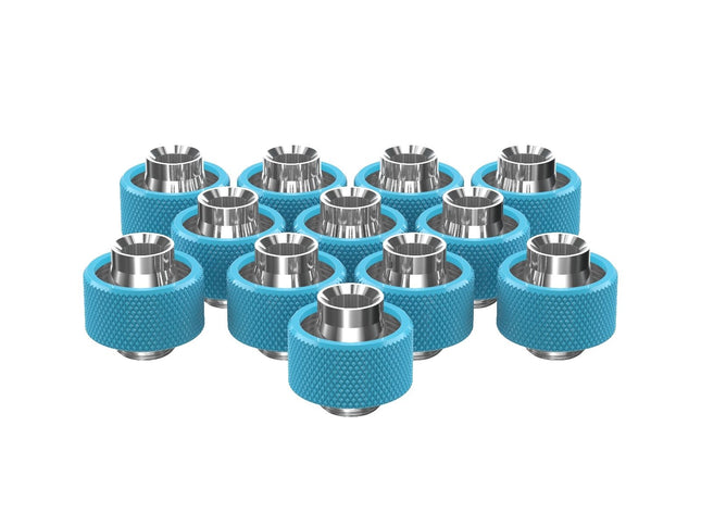 PrimoChill SecureFit SX - Premium Compression Fittings 12 Pack - For 1/2in ID x 3/4in OD Flexible Tubing (F-SFSX34-12) - Available in 20+ Colors, Custom Watercooling Loop Ready - Sky Blue