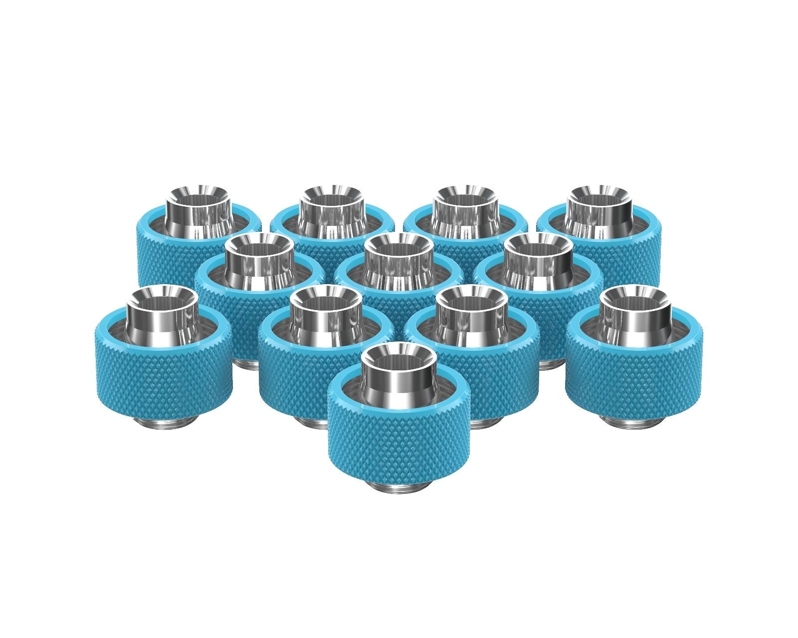 PrimoChill SecureFit SX - Premium Compression Fittings 12 Pack - For 1/2in ID x 3/4in OD Flexible Tubing (F-SFSX34-12) - Available in 20+ Colors, Custom Watercooling Loop Ready - Sky Blue