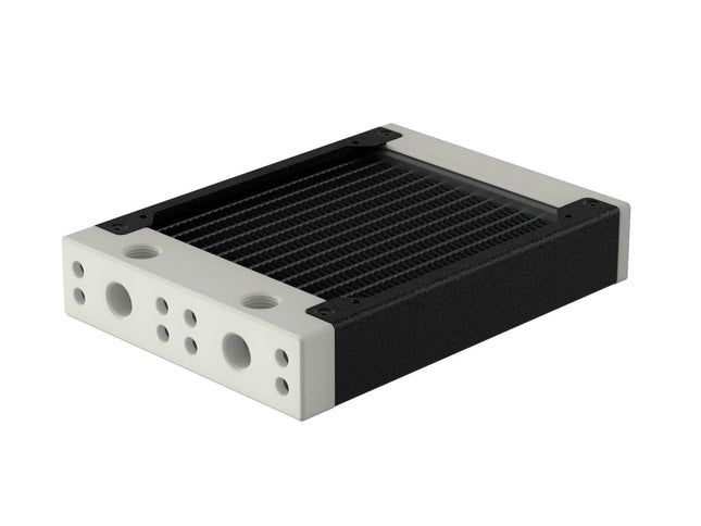 PrimoChill 120SL (30mm) EXIMO Modular Radiator, White POM, 1x120mm, Single Fan (R-SL-W12) Available in 20+ Colors, Assembled in USA and Custom Watercooling Loop Ready - TX Matte Black