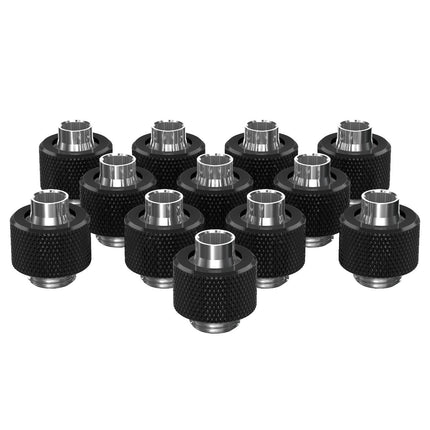 PrimoChill SecureFit SX - Premium Compression Fitting For 3/8in ID x 1/2in OD Flexible Tubing 12 Pack (F-SFSX12-12) - Available in 20+ Colors, Custom Watercooling Loop Ready - Satin Black