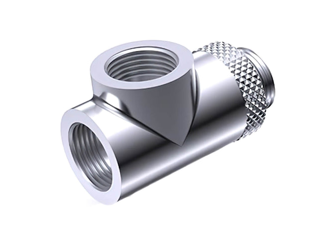 Bykski G 1/4in. Male to Dual Female 90 Degree Rotary T Adapter Fitting (CC-TE3DTSO-X-V2) - Silver