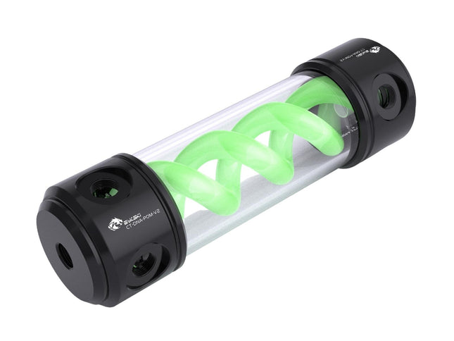 Bykski 50mm Cylindrical DNA Reservoir - Black POM - 190mm w/ LED strip (CT-DNA-POM-V2-190) - Green
