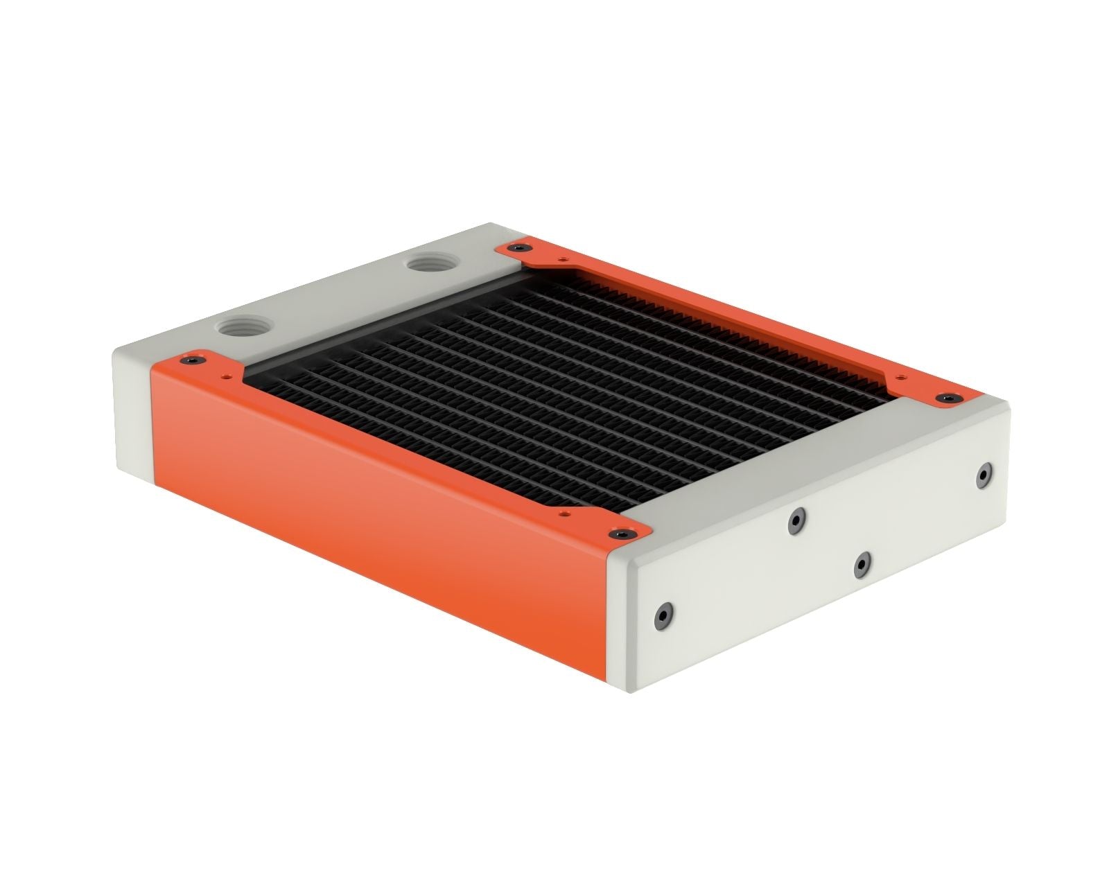 PrimoChill 120SL (30mm) EXIMO Modular Radiator, White POM, 1x120mm, Single Fan (R-SL-W12) Available in 20+ Colors, Assembled in USA and Custom Watercooling Loop Ready - UV Orange