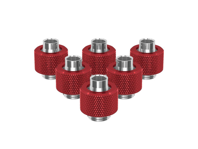 PrimoChill SecureFit SX - Premium Compression Fitting For 3/8in ID x 1/2in OD Flexible Tubing 6 Pack (F-SFSX12-6) - Available in 20+ Colors, Custom Watercooling Loop Ready - Candy Red