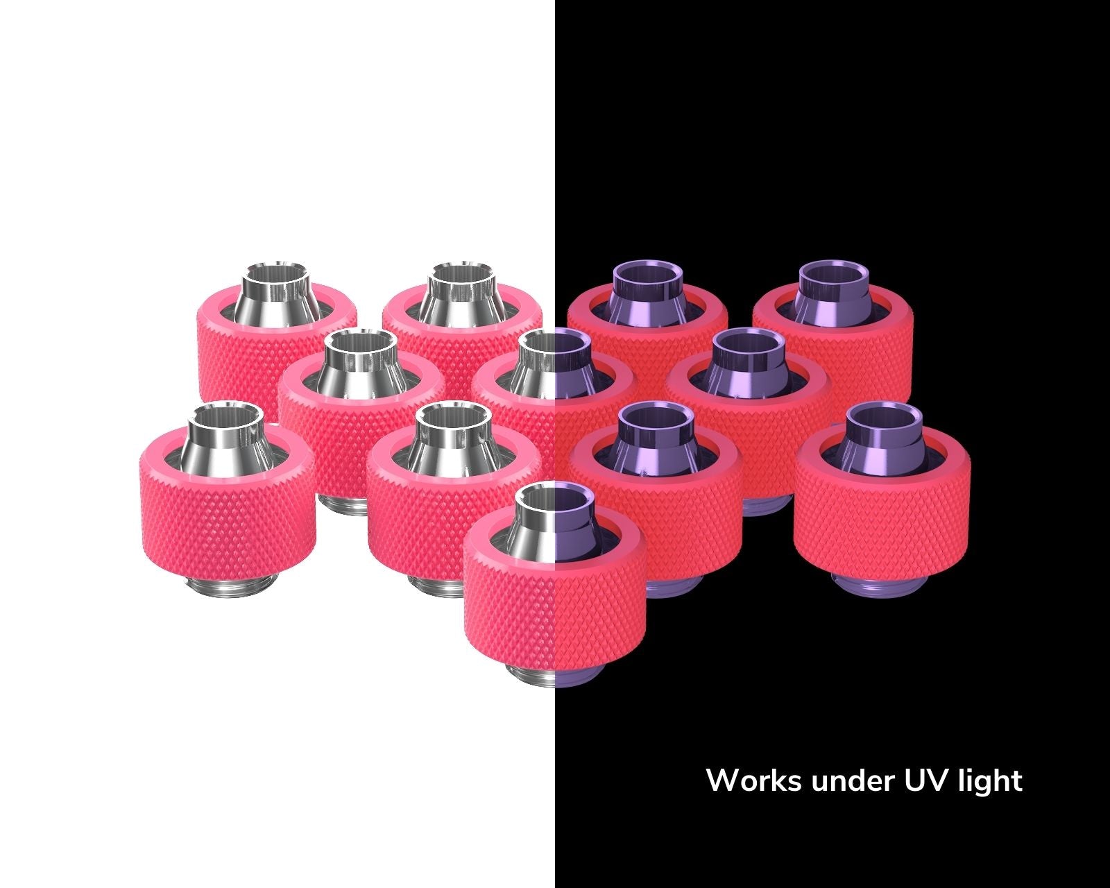 PrimoChill SecureFit SX - Premium Compression Fitting For 7/16in ID x 5/8in OD Flexible Tubing 12 Pack (F-SFSX758-12) - Available in 20+ Colors, Custom Watercooling Loop Ready - UV Pink