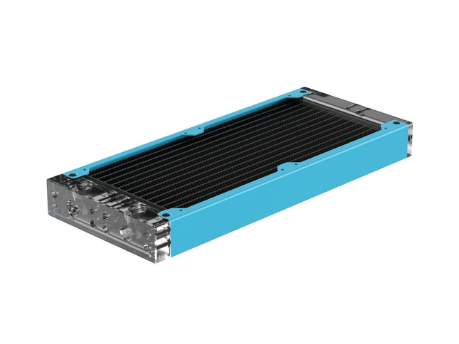 PrimoChill 240SL (30mm) EXIMO Modular Radiator, Clear Acrylic, 2x120mm, Dual Fan (R-SL-A24) Available in 20+ Colors, Assembled in USA and Custom Watercooling Loop Ready - Sky Blue