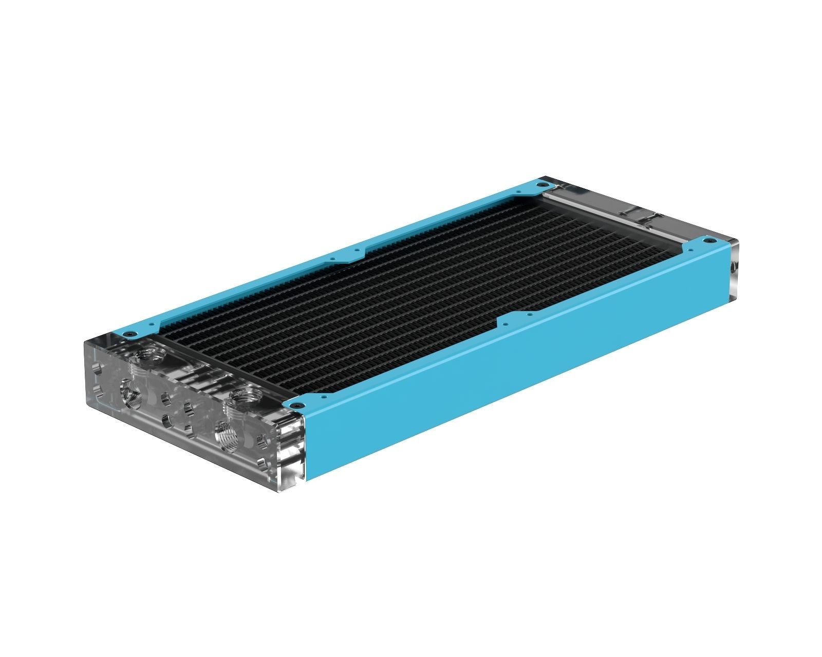 PrimoChill 240SL (30mm) EXIMO Modular Radiator, Clear Acrylic, 2x120mm, Dual Fan (R-SL-A24) Available in 20+ Colors, Assembled in USA and Custom Watercooling Loop Ready - Sky Blue