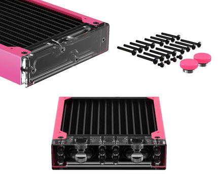 PrimoChill 480SL (30mm) EXIMO Modular Radiator, Clear Acrylic, 4x120mm, Quad Fan (R-SL-A48) Available in 20+ Colors, Assembled in USA and Custom Watercooling Loop Ready - UV Pink