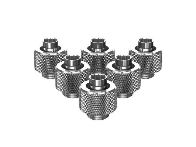 PrimoChill SecureFit SX - Premium Compression Fitting For 3/8in ID x 1/2in OD Flexible Tubing 6 Pack (F-SFSX12-6) - Available in 20+ Colors, Custom Watercooling Loop Ready - Silver Nickel