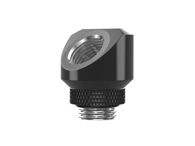 PrimoChill InterConnectSX Flat 45 Degree Rotary Fitting (FAF45) – Enhanced PC Cooling with Sleek Aesthetics - Available in 20+ Colors, Custom Watercooling Loop Ready - Satin Black