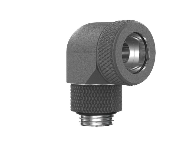 PrimoChill InterConnect SX Premium G1/4 to 90 Degree Adapter Fitting for 14MM Rigid Tubing (FA-G9014) - TX Matte Gun Metal