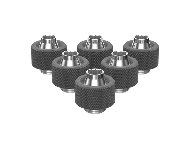 PrimoChill SecureFit SX - Premium Compression Fitting For 3/8in ID x 5/8in OD Flexible Tubing 6 Pack (F-SFSX58-6) - Available in 20+ Colors, Custom Watercooling Loop Ready - TX Matte Gun Metal