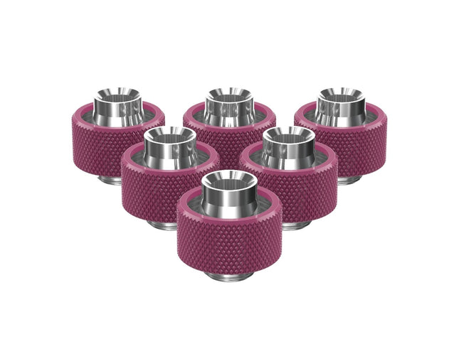 PrimoChill SecureFit SX - Premium Compression Fittings 6 Pack - For 1/2in ID x 3/4in OD Flexible Tubing (F-SFSX34-6) - Available in 20+ Colors, Custom Watercooling Loop Ready - Magenta