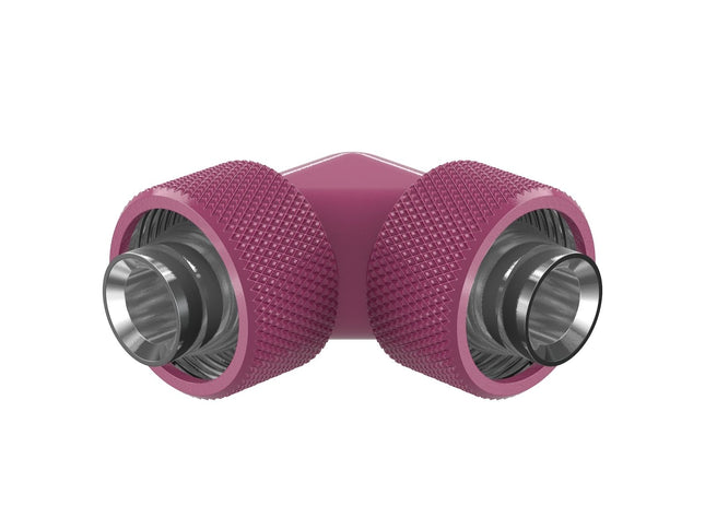 PrimoChill SecureFit SX - Premium 90 Degree Compression Fitting Set For 1/2in ID x 3/4in OD Flexible Tubing (F-SFSX3490) - Available in 20+ Colors, Custom Watercooling Loop Ready - Magenta