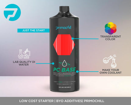 PrimoChill Base - Computer WaterCooling High Purity Deionized Water, No Protection, Add your Additives/Inhibitors, Proudly Made in The USA (32oz/.9L) - Transparent - Red