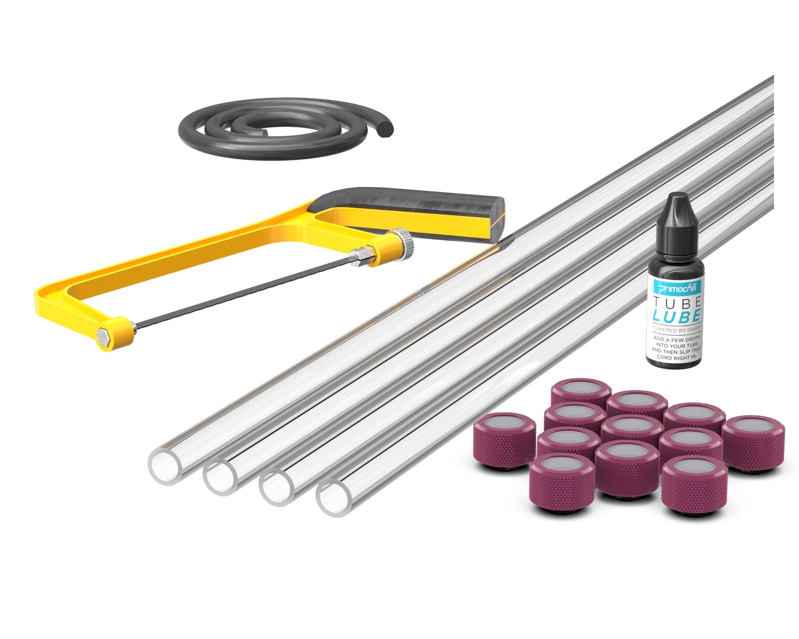 PrimoChill (Professional Kit) 4x 16mm Acrylic/PMMA Tubes, 12x Metrix SX Fitting, Bending Cord and Cutting Tool - Magenta