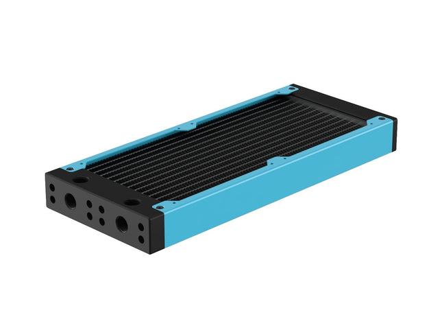 PrimoChill 240SL (30mm) EXIMO Modular Radiator, Black POM, 2x120mm, Dual Fan (R-SL-BK24) Available in 20+ Colors, Assembled in USA and Custom Watercooling Loop Ready - Sky Blue