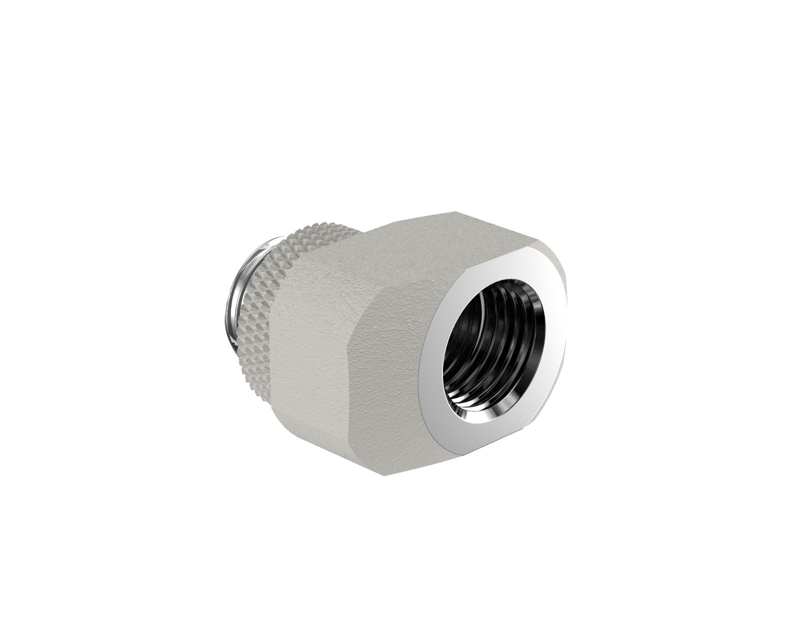PrimoChill InterConnect SX Male to Female G 1/4in. Offset Full Rotary Fitting - TX Matte Silver