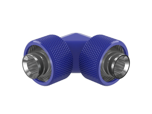 PrimoChill SecureFit SX - Premium 90 Degree Compression Fitting Set For 1/2in ID x 3/4in OD Flexible Tubing (F-SFSX3490) - Available in 20+ Colors, Custom Watercooling Loop Ready - True Blue
