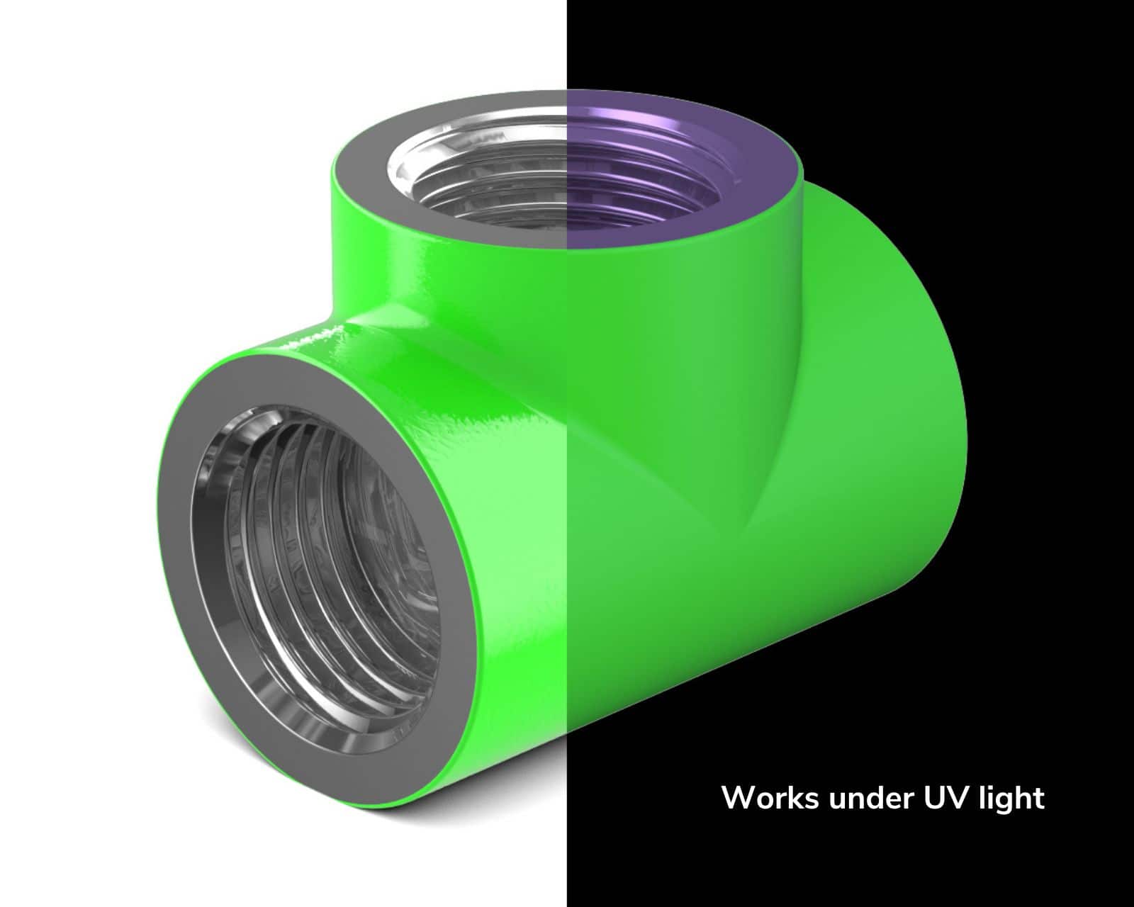 PrimoChill G 1/4in. Inline 3-Way SX Female T Adapter - UV Green