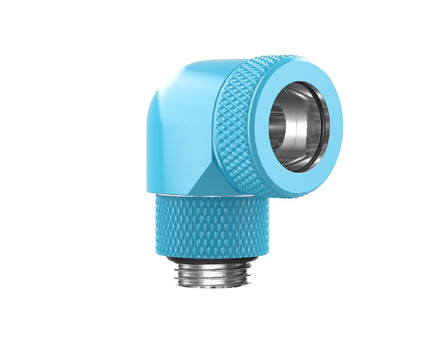 PrimoChill InterConnect SX Premium G1/4 to 90 Degree Adapter Fitting for 14MM Rigid Tubing (FA-G9014) - Sky Blue