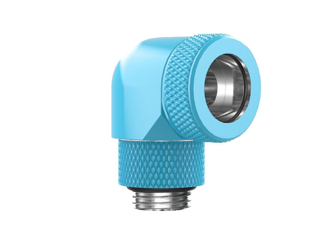 PrimoChill InterConnect SX Premium G1/4 to 90 Degree Adapter Fitting for 14MM Rigid Tubing (FA-G9014) - Sky Blue