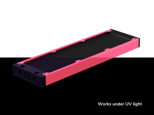 PrimoChill 360SL (30mm) EXIMO Modular Radiator, Black POM, 3x120mm, Triple Fan (R-SL-BK36) Available in 20+ Colors, Assembled in USA and Custom Watercooling Loop Ready - UV Pink