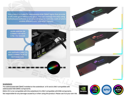 Bykski Universal Aluminum Decorative GPU Support Bracket w/ 5v Addressable RGB (RBW) - Black (B-GPU-AL-X)