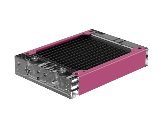 PrimoChill 120SL (30mm) EXIMO Modular Radiator, Clear Acrylic, 1x120mm, Single Fan (R-SL-A12) Available in 20+ Colors, Assembled in USA and Custom Watercooling Loop Ready - Magenta
