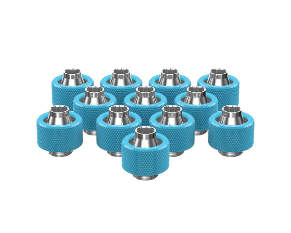 PrimoChill SecureFit SX - Premium Compression Fitting For 7/16in ID x 5/8in OD Flexible Tubing 12 Pack (F-SFSX758-12) - Available in 20+ Colors, Custom Watercooling Loop Ready - PrimoChill - KEEPING IT COOL Sky Blue