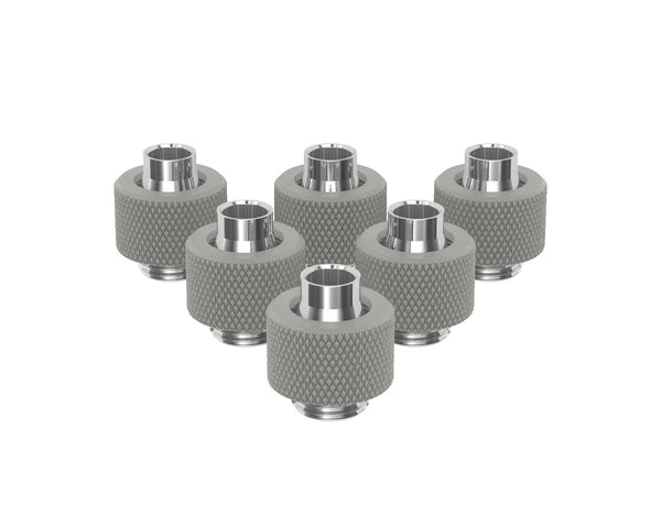 PrimoChill SecureFit SX - Premium Compression Fitting For 3/8in ID x 1/2in OD Flexible Tubing 6 Pack (F-SFSX12-6) - Available in 20+ Colors, Custom Watercooling Loop Ready - PrimoChill - KEEPING IT COOL TX Matte Silver