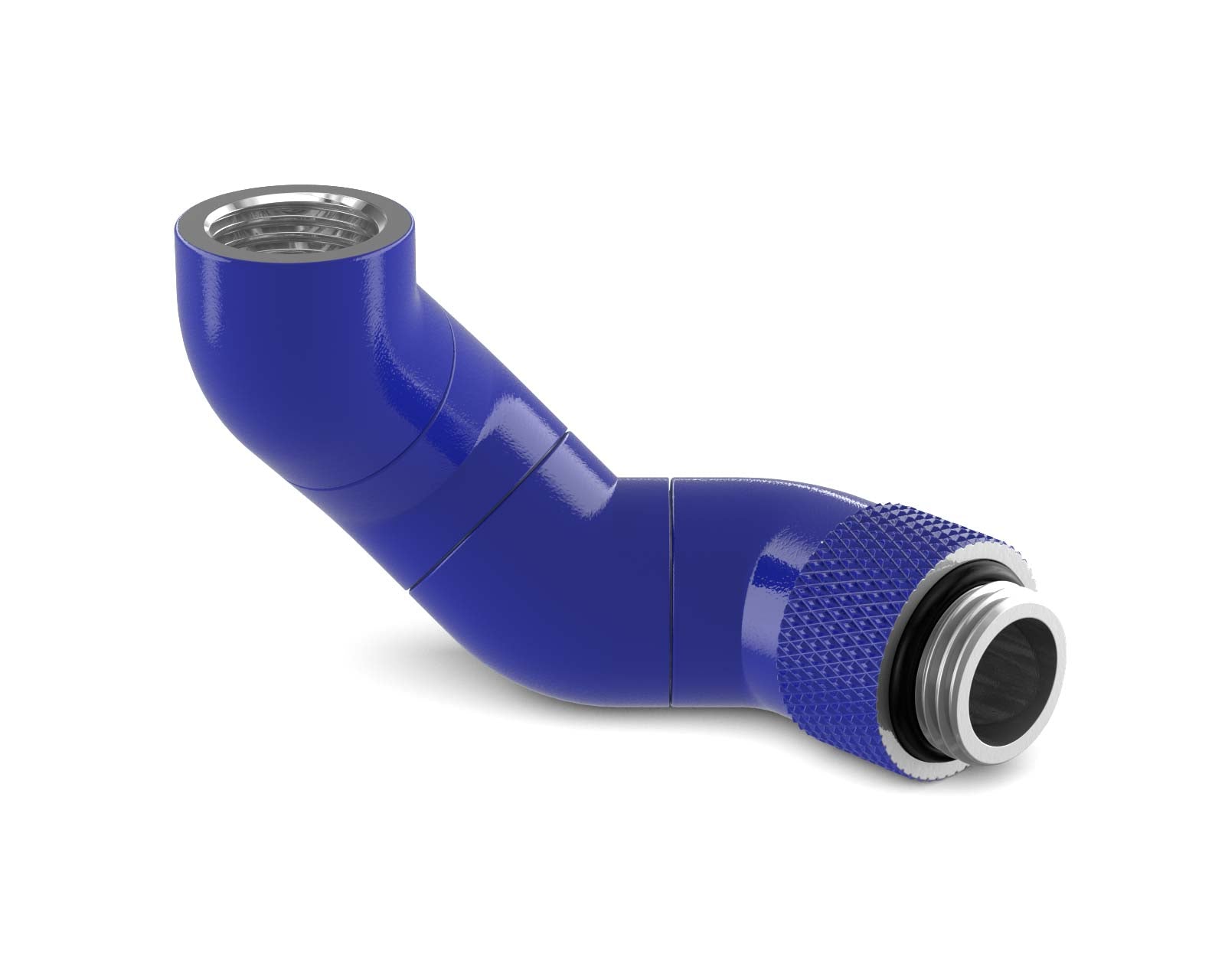 PrimoChill Male to Female G 1/4in. 180 Degree SX Triple Rotary Elbow Fitting - True Blue