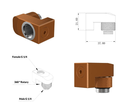 PrimoChill Male to Female G 1/4in. Supported Offset Rotary Fitting - Copper