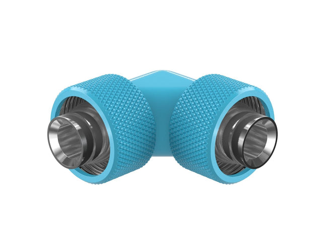 PrimoChill SecureFit SX - Premium 90 Degree Compression Fitting Set For 1/2in ID x 3/4in OD Flexible Tubing (F-SFSX3490) - Available in 20+ Colors, Custom Watercooling Loop Ready - Sky Blue