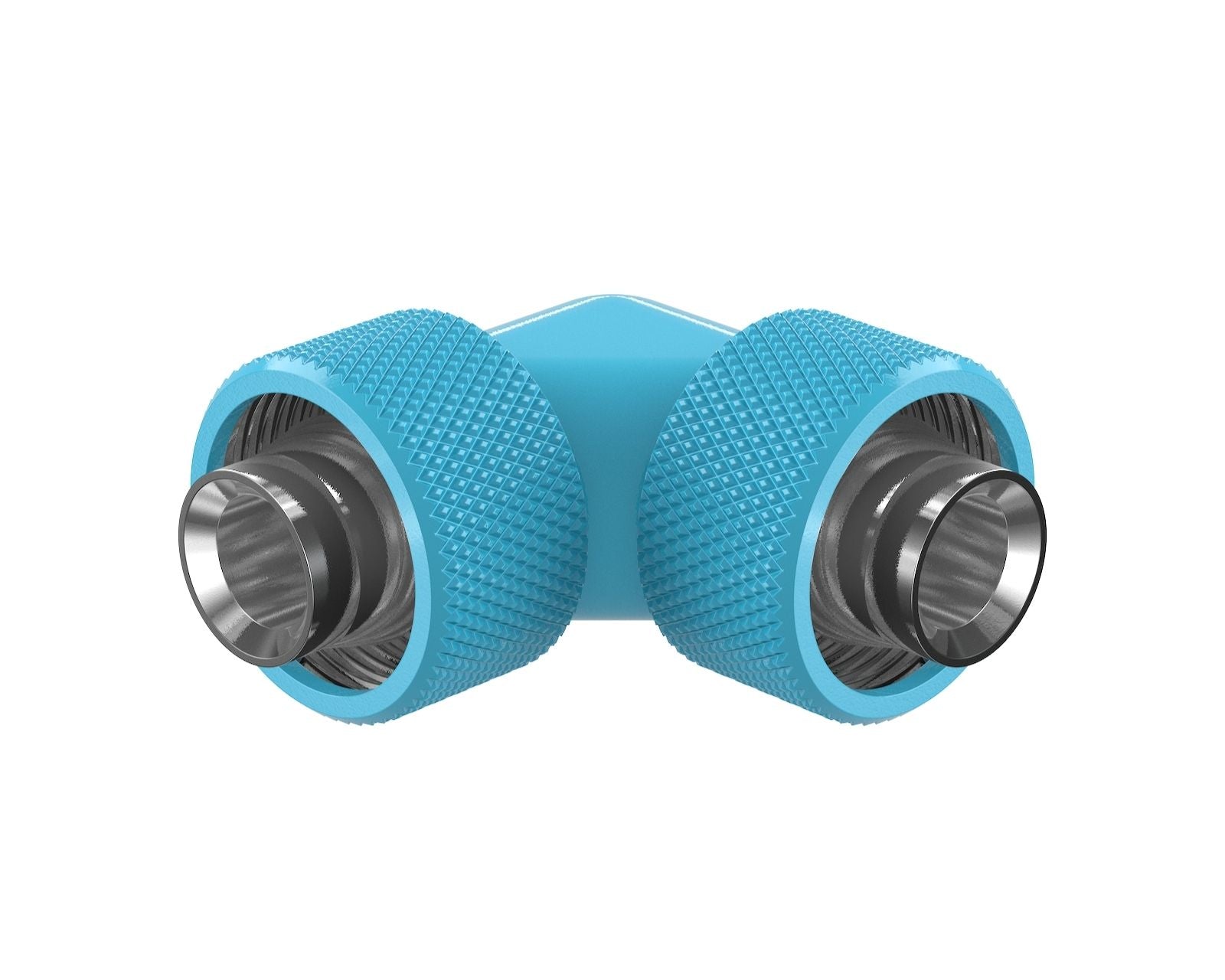 PrimoChill SecureFit SX - Premium 90 Degree Compression Fitting Set For 1/2in ID x 3/4in OD Flexible Tubing (F-SFSX3490) - Available in 20+ Colors, Custom Watercooling Loop Ready - Sky Blue