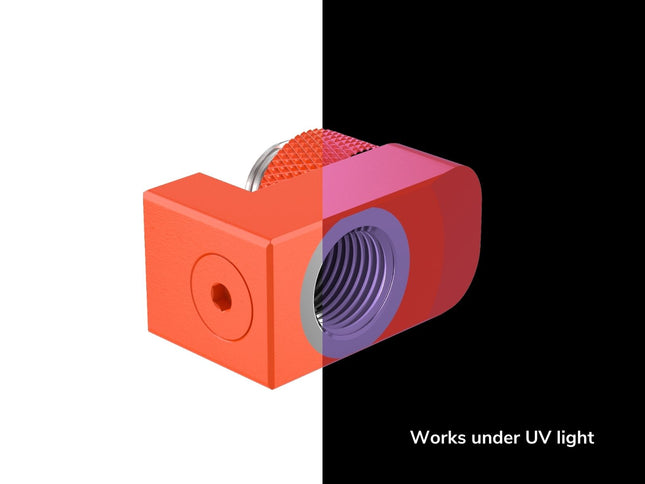 PrimoChill Male to Female G 1/4in. Supported Offset Rotary Fitting - UV Orange