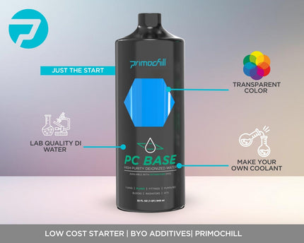 PrimoChill Base - Computer WaterCooling High Purity Deionized Water, No Protection, Add your Additives/Inhibitors, Proudly Made in The USA (32oz/.9L) - Transparent - Electric UV Blue