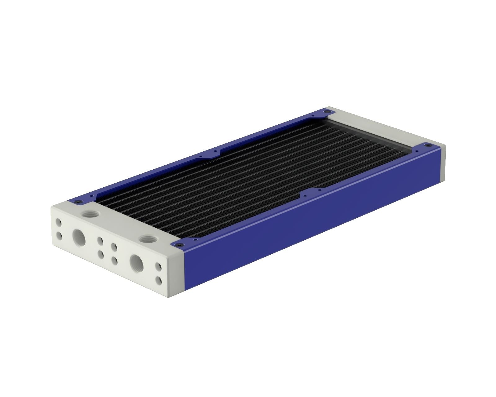 PrimoChill 240SL (30mm) EXIMO Modular Radiator, White POM, 2x120mm, Dual Fan (R-SL-W24) Available in 20+ Colors, Assembled in USA and Custom Watercooling Loop Ready - True Blue