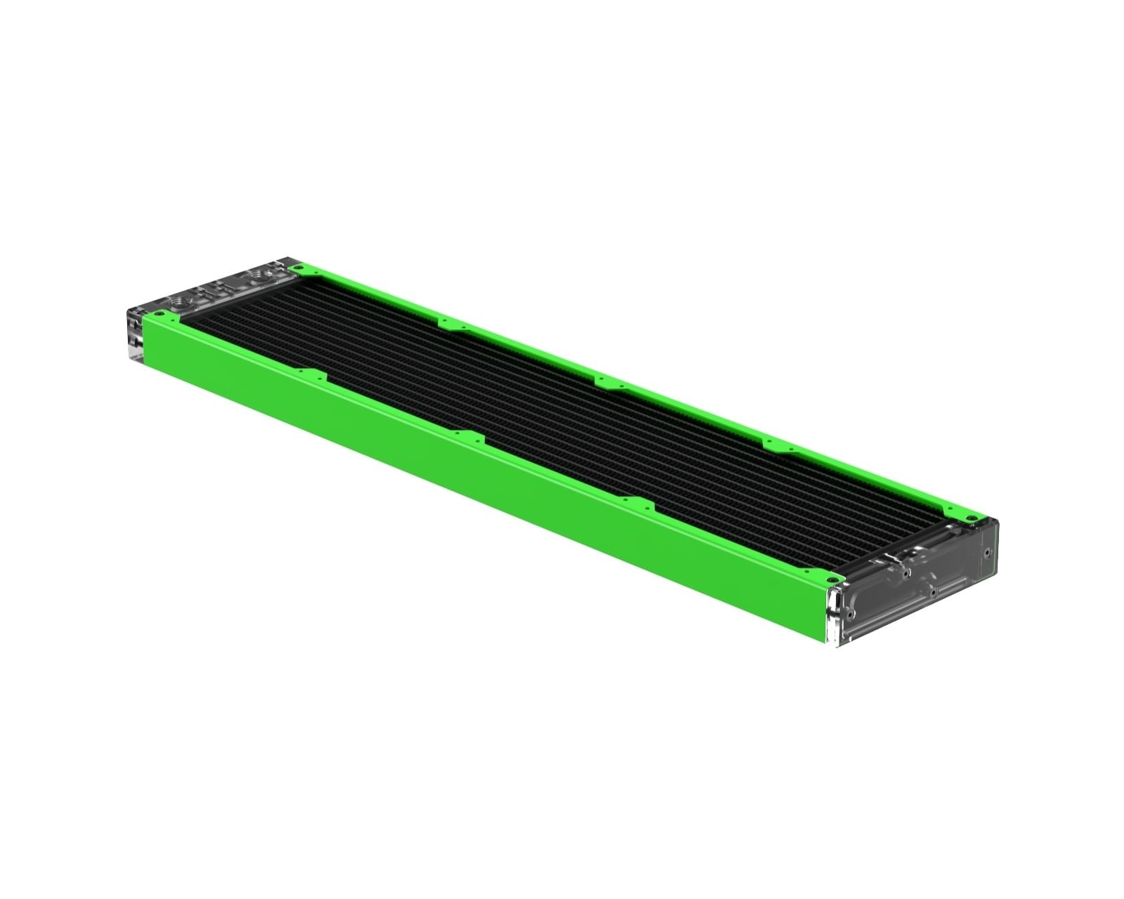 PrimoChill 480SL (30mm) EXIMO Modular Radiator, Clear Acrylic, 4x120mm, Quad Fan (R-SL-A48) Available in 20+ Colors, Assembled in USA and Custom Watercooling Loop Ready - UV Green