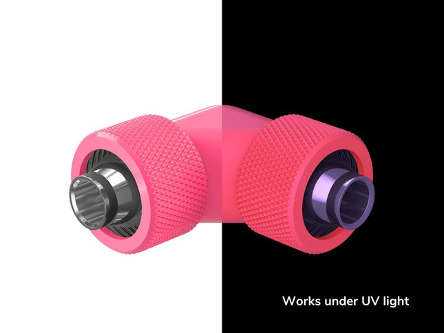 PrimoChill SecureFit SX - Premium 90 Degree Compression Fitting Set For 7/16in ID x 5/8in OD Flexible Tubing (F-SFSX75890) - Available in 20+ Colors, Custom Watercooling Loop Ready - UV Pink