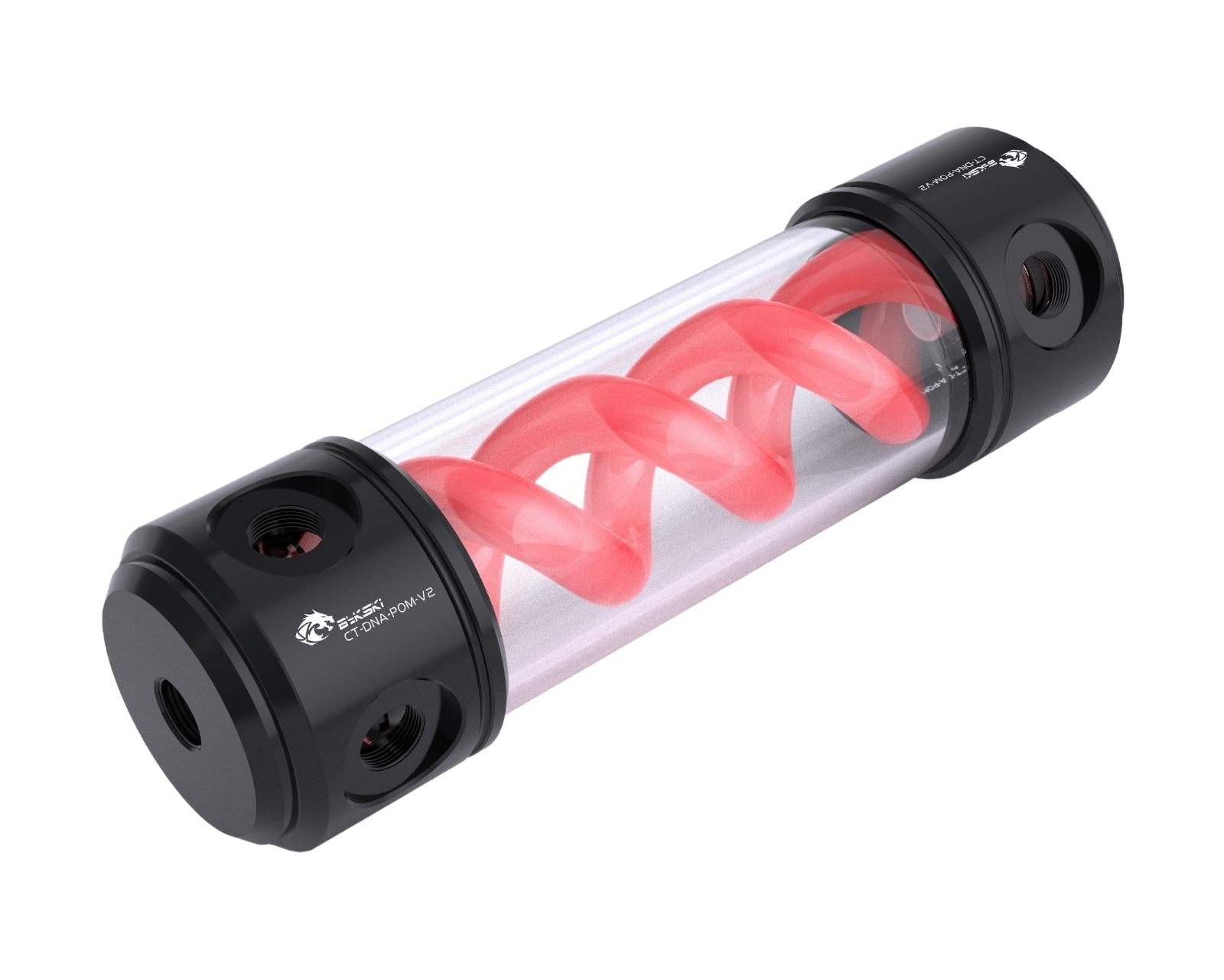 Bykski 50mm Cylindrical DNA Reservoir - Black POM - 190mm w/LED strip (CT-DNA-POM-V2-190) - Red