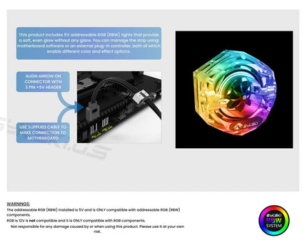 Bykski 6-Sided Flow Indicator w/ 5v Addressable RGB (RBW) (B-FMpa-HC-V2-CL)