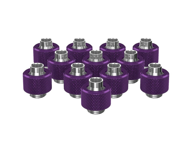 PrimoChill SecureFit SX - Premium Compression Fitting For 3/8in ID x 1/2in OD Flexible Tubing 12 Pack (F-SFSX12-12) - Available in 20+ Colors, Custom Watercooling Loop Ready - Candy Purple
