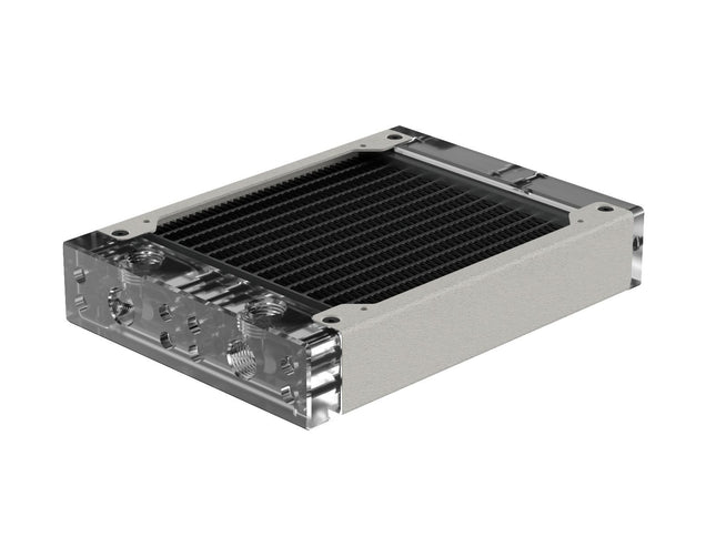 PrimoChill 120SL (30mm) EXIMO Modular Radiator, Clear Acrylic, 1x120mm, Single Fan (R-SL-A12) Available in 20+ Colors, Assembled in USA and Custom Watercooling Loop Ready - TX Matte Silver