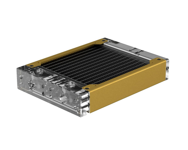 PrimoChill 120SL (30mm) EXIMO Modular Radiator, Clear Acrylic, 1x120mm, Single Fan (R-SL-A12) Available in 20+ Colors, Assembled in USA and Custom Watercooling Loop Ready - PrimoChill - KEEPING IT COOL Gold