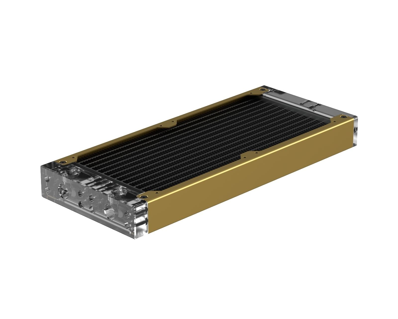 PrimoChill 240SL (30mm) EXIMO Modular Radiator, Clear Acrylic, 2x120mm, Dual Fan (R-SL-A24) Available in 20+ Colors, Assembled in USA and Custom Watercooling Loop Ready - Candy Gold