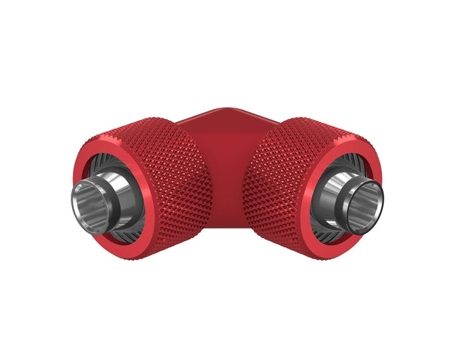 PrimoChill SecureFit SX - Premium 90 Degree Compression Fitting Set For 7/16in ID x 5/8in OD Flexible Tubing (F-SFSX75890) - Available in 20+ Colors, Custom Watercooling Loop Ready - Candy Red